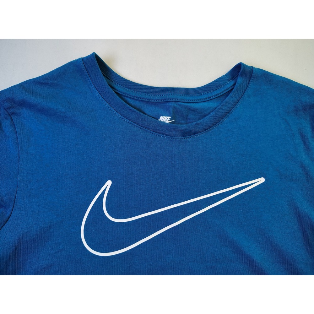 Nike Womens Loose Fit Graphic Swoosh Tee Blue Teal Short Sleeve Top XS